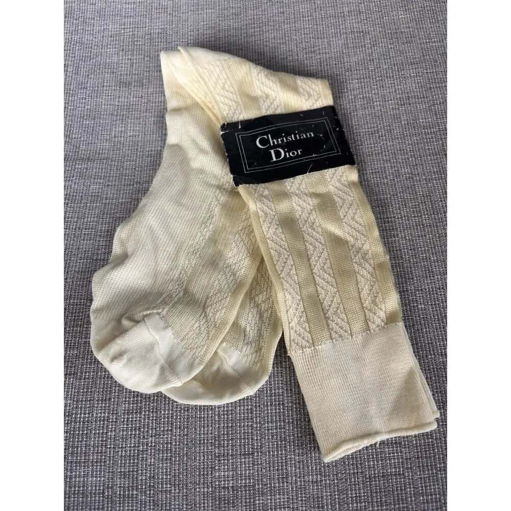 Vintage NOS Christian Dior Mens Socks 100% Nylon sz 10-13 Natural